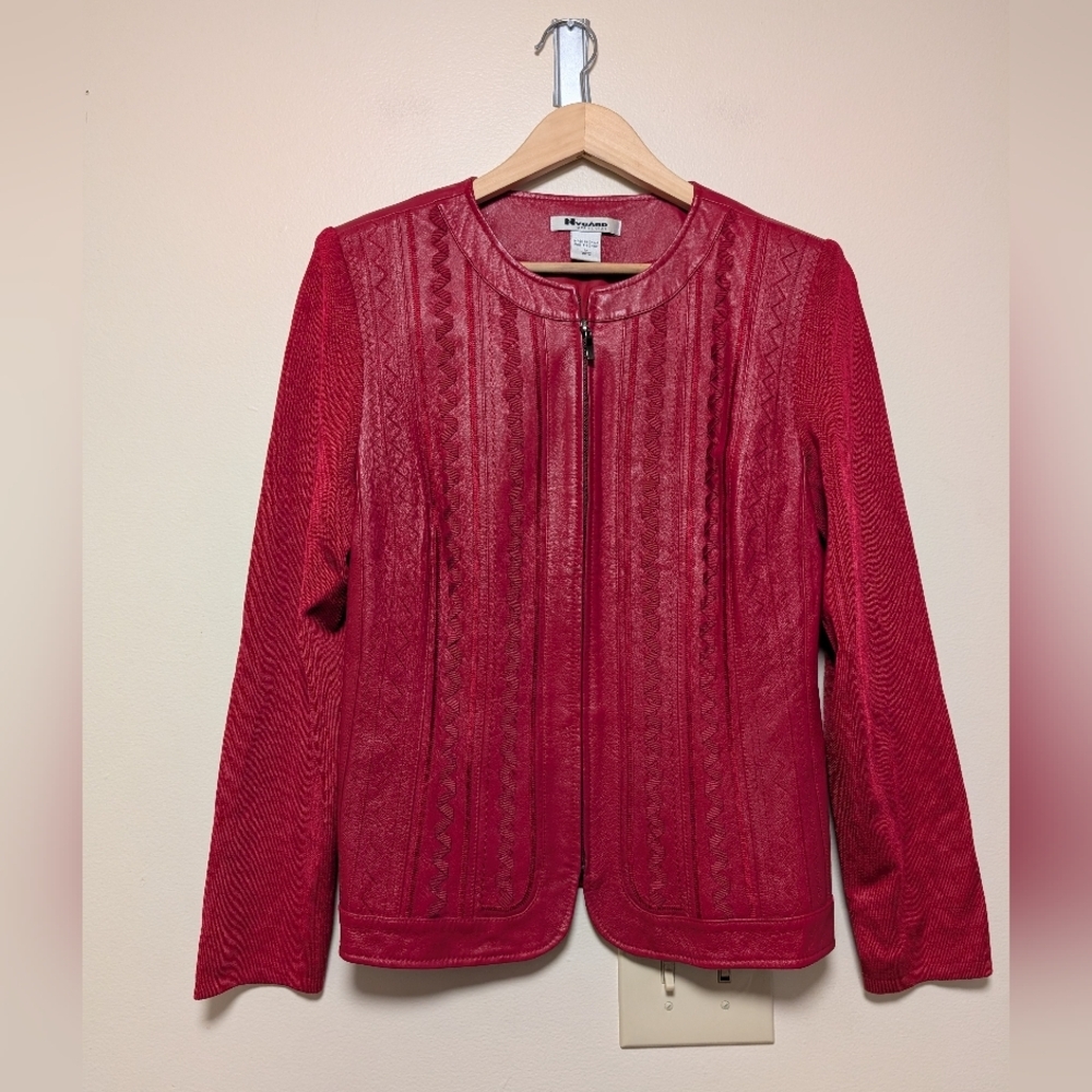 Nygård Collection Red Leather Textured Zip Jacket – Size M